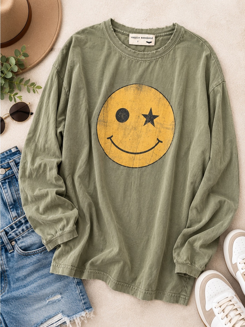 Vampire Weekend Distressed Smiley Long Sleeve Tee